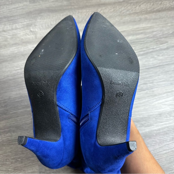 Blue Suede Slouchy Heeled Boots - Picture 4 of 5